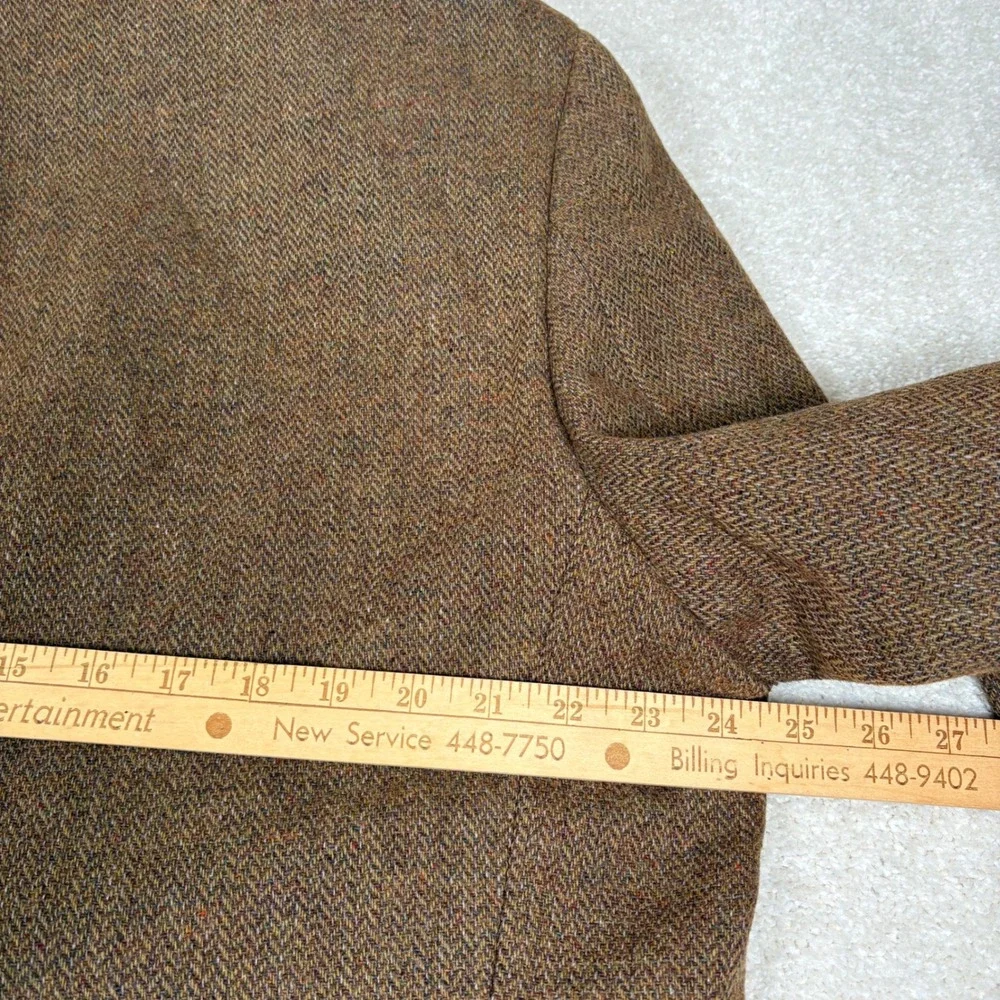 Vtg Oleg Cassini Men Blazer Brown Herringbone Tweed Wool 2 Button Sport Coat 44L